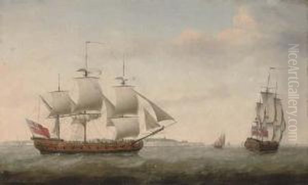 The Merchantman 
Augustus Caesar 
 In Two Positions In The Channel Off Dover Oil Painting by Francis Holman