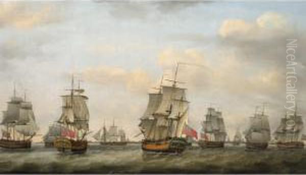 The Ships London, Integrity, Elizabeth And Nancy With Other Vessels Off Yarmouth Oil Painting by Francis Holman