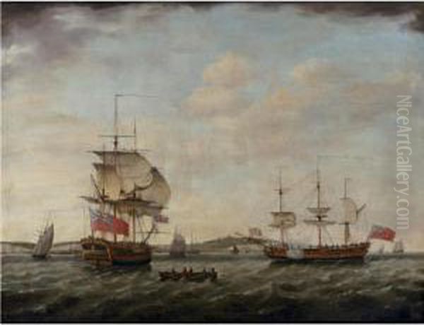 British 6th Rate Man Of War Off Dover Oil Painting by Francis Holman