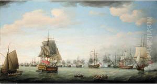 Action Between Lord Hood And The Count De Grasse Off Basse Terre, 26th January 1782 Oil Painting by Francis Holman