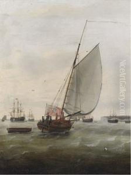 The Cutter Mermaid Running Into The Fleet Anchorage At The Downs Oil Painting by Francis Holman