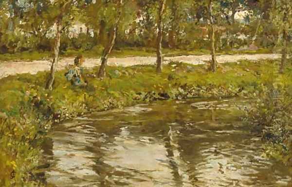 A stream by the roadside Oil Painting by James Charles