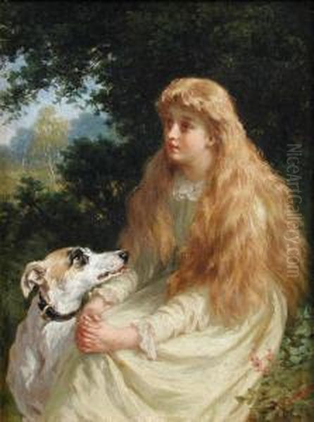 Portrait Of A Young Girl With Her Greyhound Oil Painting by George Holmes