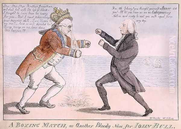 A Boxing Match or, Another Bloody Nose for John Bull Oil Painting by William Charles