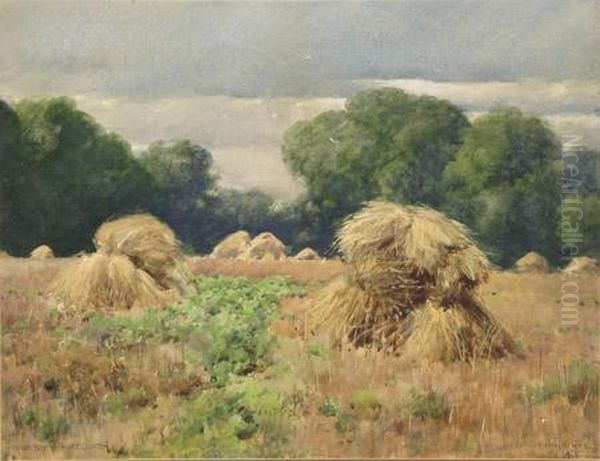 Field With Haystacks Oil Painting by William Henry Holmes