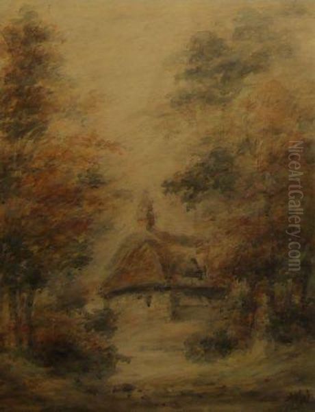 Wooded Landscape With Cottage Oil Painting by Cornelius Holmes-Winter