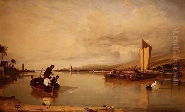 Dead Calm- Boats off Cowes Castle Oil Painting by Sir Augustus Wall Callcott