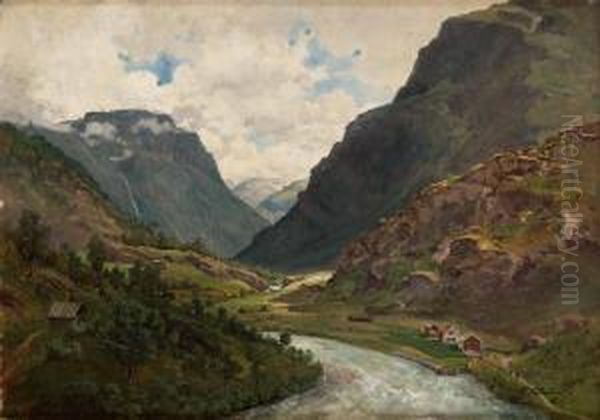 Stugor Vid Dalgangen Oil Painting by Josefina Holmlund