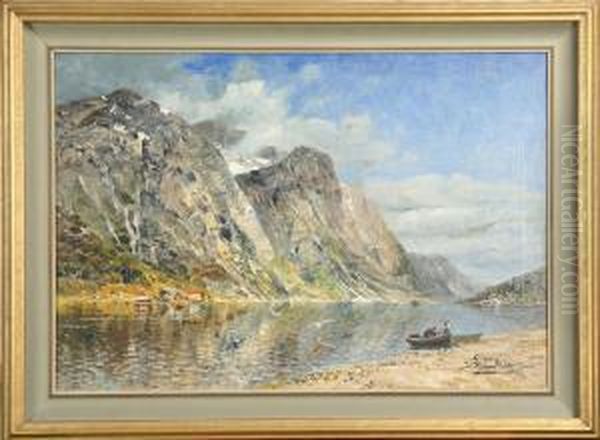 Fjordlandskap, Sign J. Holmlund Oil Painting by Josefina Holmlund