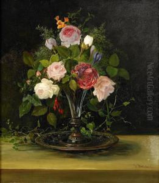 Blomsterstilleben Oil Painting by Josefina Holmlund