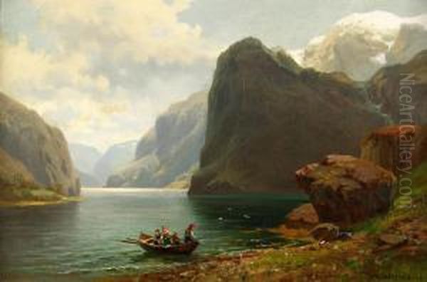 Norskt Fjordlandskap Oil Painting by Josefina Holmlund