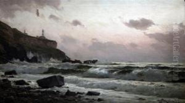 Coastal Landscape With Lighthouse Oil Painting by Lauritz B. Holst