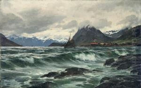 Choppy Waters In The Fjord Oil Painting by Lauritz B. Holst