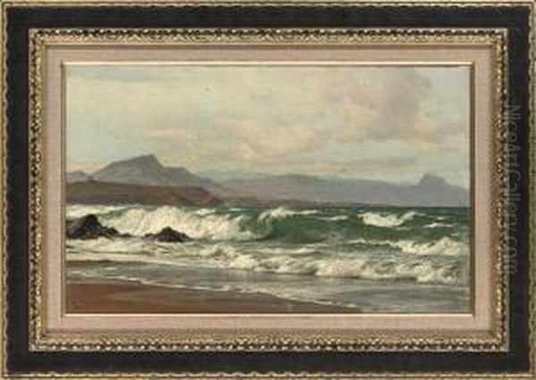 Waves Crashing On A South African Coast Oil Painting by Lauritz B. Holst