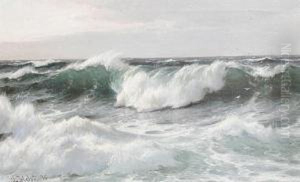 Waves Off The Lighthouse, Biarritz Oil Painting by Lauritz B. Holst