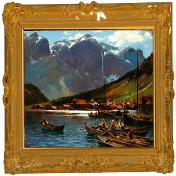 View Of A Norwegianfiord Oil Painting by Lauritz B. Holst