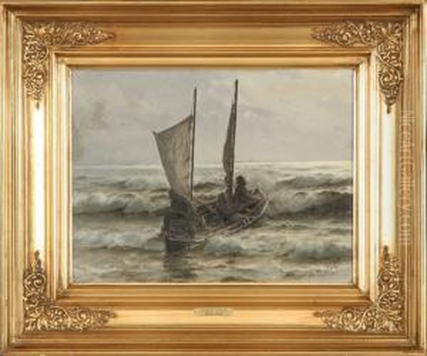 Fishermen In A Boat Oil Painting by Lauritz B. Holst