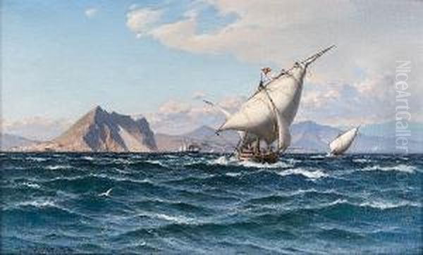 Shipping Off Gibraltar Oil Painting by Lauritz B. Holst