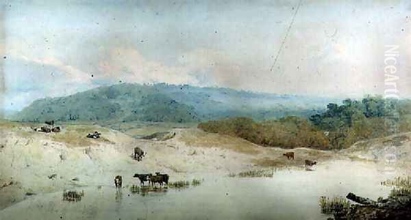 View in Yorkshire, River and Cattle Oil Painting by Sir Augustus Wall Callcott