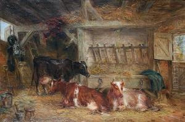 Cattle Resting In A Barn Oil Painting by Edwin Frederick Holt