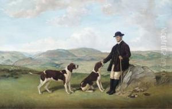 A Huntsman With Pointers On A Moor Oil Painting by Edwin Frederick Holt