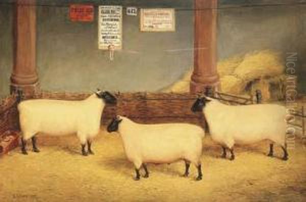 The Marquis Of Bristol's Prize Winning Suffolk Sheep Oil Painting by Edwin Frederick Holt