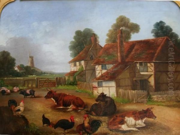 Animals In A Farmyard Oil Painting by Edwin Frederick Holt