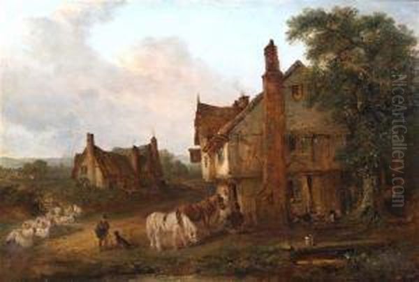 Halt At An Inn Oil Painting by Edwin Frederick Holt