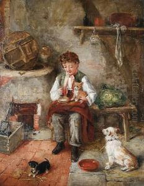 Feeding Time Oil Painting by Edwin Frederick Holt