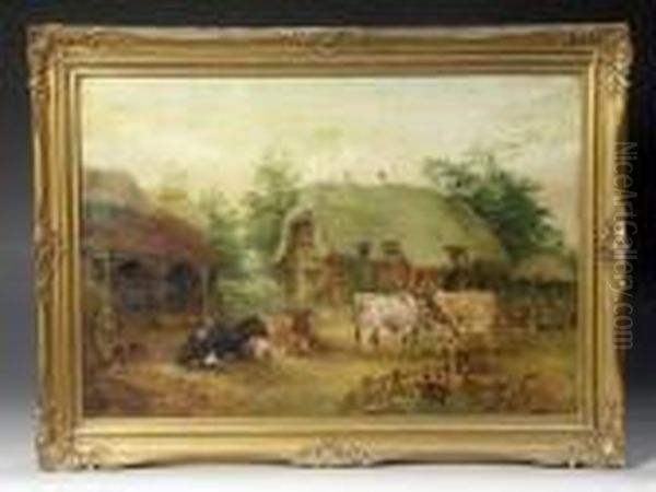 E F Holt 1893 - Goats And Ducks 
In Afarmyard Setting , Oil On Canvas, Signed And Dated, Framed, 19 Oil Painting by Edwin Frederick Holt