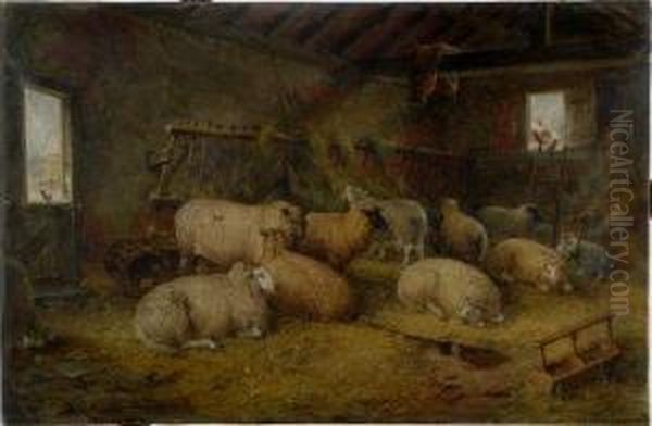 Ovejas En El Establo. Oil Painting by Edwin Frederick Holt