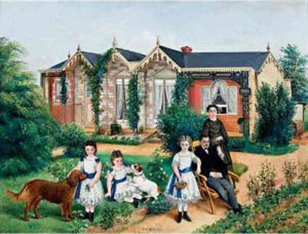 Family Group, Alma Cottage Oil Painting by Edwin Frederick Holt