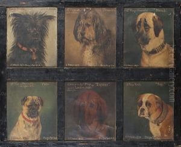 Twelve Dogs Comprising: 'black 
Prince', Scotch Terrier; 'old Thunder'; 'norah'; 'max'; 'empress'; 
'puff'; Scotch Terrier 'tiny'; Italian Greyhound 'fly'; Mount St. 
Berrnard 'waldo'; Dandie Dinmont 'crafty'; King Charles Spaniel 
'prince'; Dandie Di Oil Painting by Edwin Frederick Holt