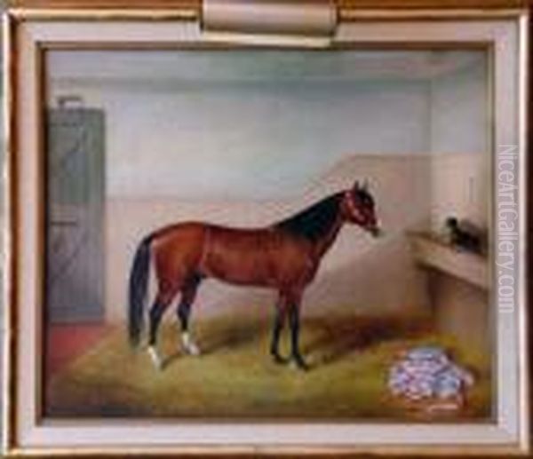 Horse And Dog In A Stable Oil Painting by Edwin Frederick Holt