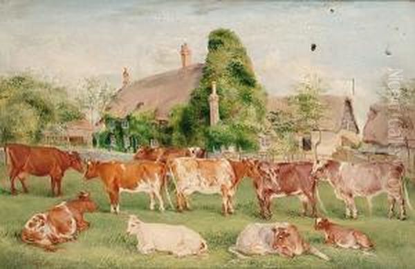 Cows In Landscape Oil Painting by Edwin Frederick Holt