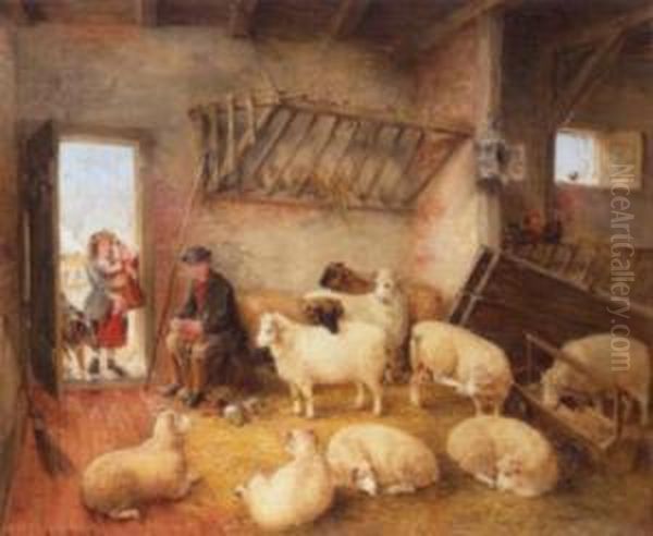 Feeding The Sheep Oil Painting by Edwin Frederick Holt