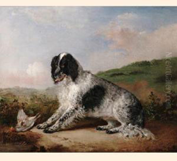 Spaniel With Game Oil Painting by Edwin Frederick Holt