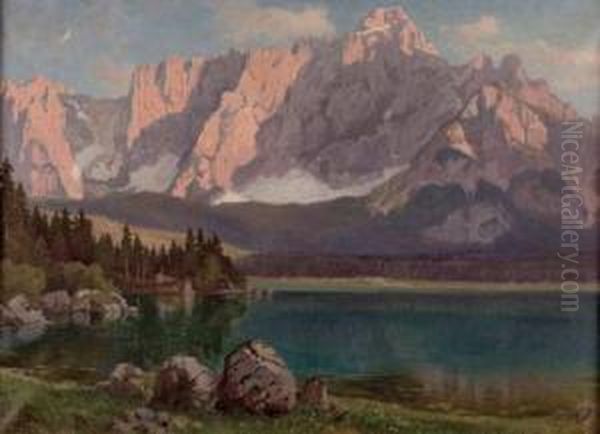 Karersee Mit Rosengarten, Bozen Oil Painting by Georg Holub