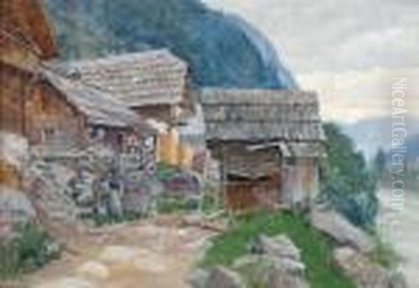 Bauernhaus Und Schupfen Oil Painting by Georg Holub