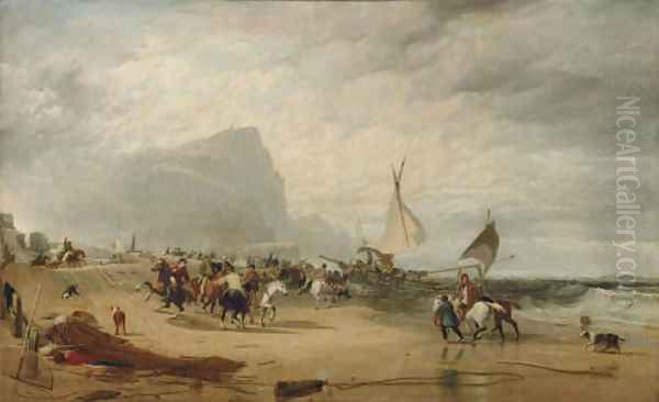 Smugglers Alarmed by an Unexpected Change from Hazy Weather while Landing Their Cargo Oil Painting by Sir Augustus Wall Callcott