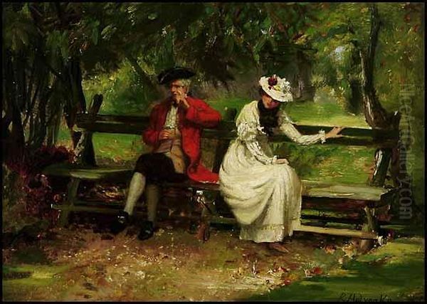 Lovers On A Bench Oil Painting by Rowland Holyoake