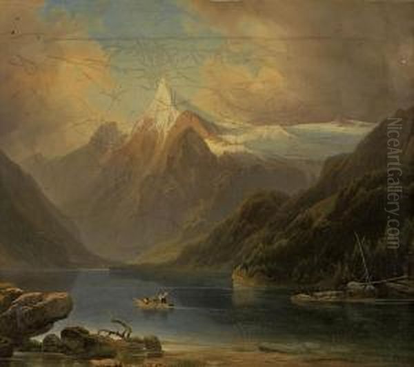 Blick Auf Den Konigsseemit Dem Watzmann Oil Painting by Joseph Holzer