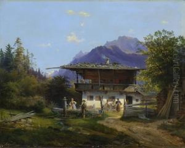 Vor Der Alm Oil Painting by Joseph Holzer