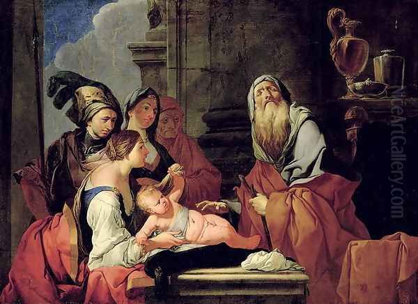 The Blind Prophet Tiresias with the Baby Narcissus, after 1666 Oil Painting by Giulio Carpioni