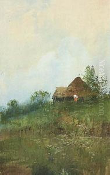 Pejzaz Z Chata Oil Painting by Juliusz Holzmutller