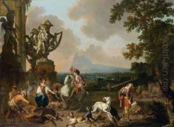 Un Retour De Chasse Oil Painting by Abraham Hondius