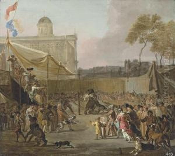 A Crowd Watching Bear-baiting In A Town Square Oil Painting by Abraham Hondius