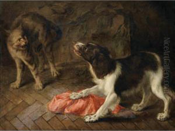 [circle Of Abraham Hondius ; A Dog Quarelling With A Cat ; Oil Oncanvas] Oil Painting by Abraham Hondius