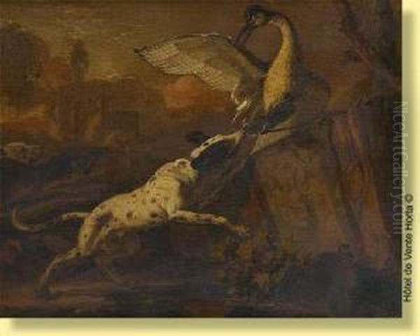 Meute De Chiens Et Heron Oil Painting by Abraham Hondius