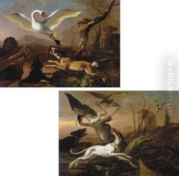 Chasse Au Cygne; Et Chasse Au Heron Oil Painting by Abraham Hondius